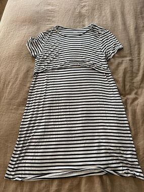 Quince Striped Black and White Short Sleeve Nursing Dress